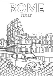 Fuga romantica a Roma, la città eterna (Pagina Paesi, città e monumenti da Colorare)