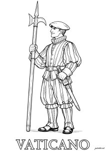 Guardia Svizzera in Vaticano (Pagina Paesi, città e monumenti da Colorare)