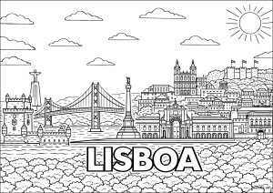 Panorama affascinante di Lisbona soleggiata (Pagina Paesi, città e monumenti da Colorare)