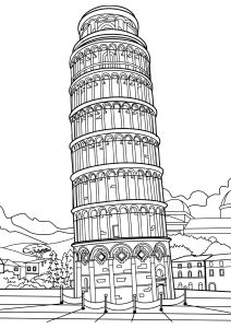 La Torre pendente di Pisa, Italia (Pagina Paesi, città e monumenti da Colorare)
