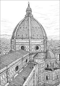 Panorama maestoso della Cattedrale di Firenze (Duomo) (Pagina Paesi, città e monumenti da Colorare)