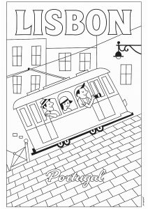 Lisbona e il famoso Tram 28 (Pagina Paesi, città e monumenti da Colorare)