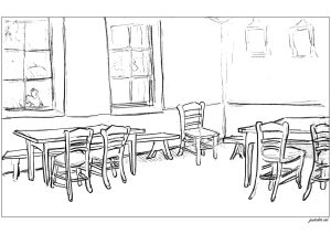Interno con tavoli e sedie (schizzo di Vincent Van Gogh)