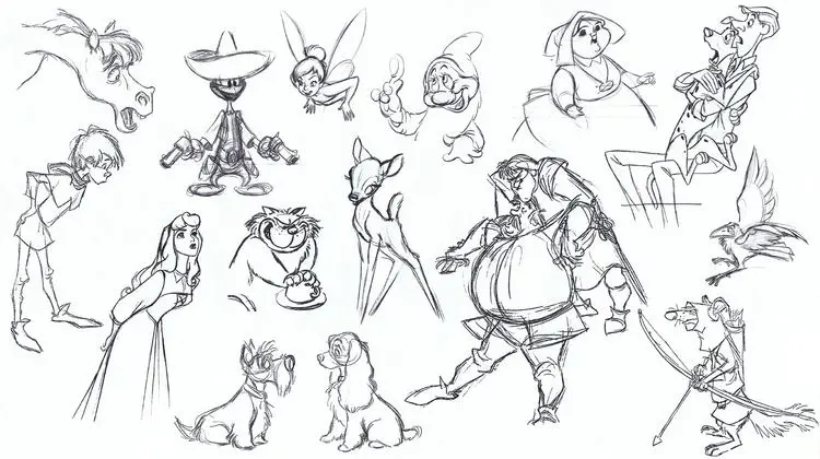 Schizzi di vari personaggi Disney (2) (Pagina Ritorno all infanzia da Colorare per adultos)