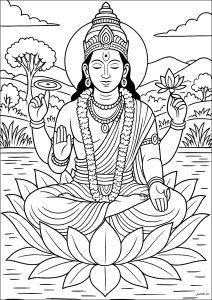 Vishnu su un fiore di Loto sacro (Pagina India e bollywood da Colorare)