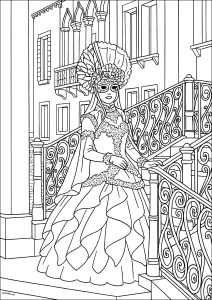 Ragazza del carnevale di Venezia ai piedi di un ponte (Pagina da Colorare)