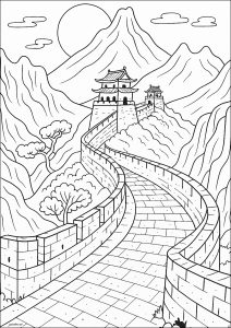 Disegno della Grande Muraglia cinese (Pagina Cina e Asia da Colorare)