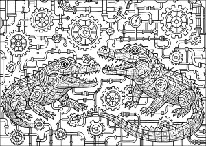 Coccodrilli steampunk (Pagina Coccodrillo da Colorare)
