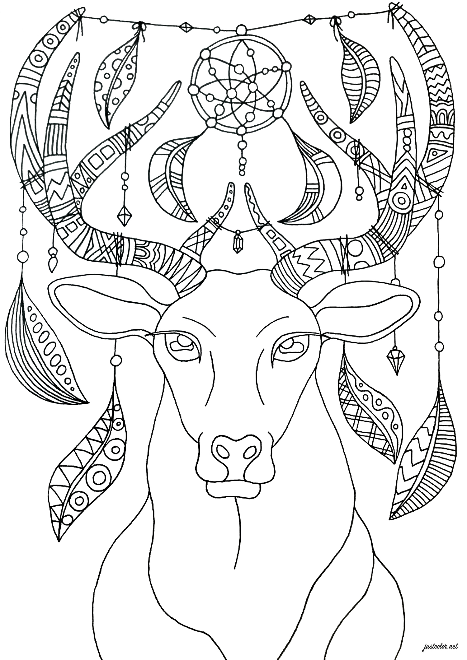 Colorate questo cervo con ornamenti bohémien e rilassanti - versione semplice
