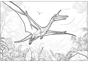 Pterodattilo in volo (Pagina Dinosauri da Colorare)
