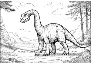 Diplodocus in una foresta (Pagina Dinosauri da Colorare)