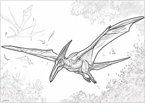 Pterodattilo a caccia (Pagina Dinosauri da Colorare)