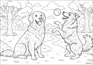 Duo Canino nel Parco (Pagina Cani da Colorare)