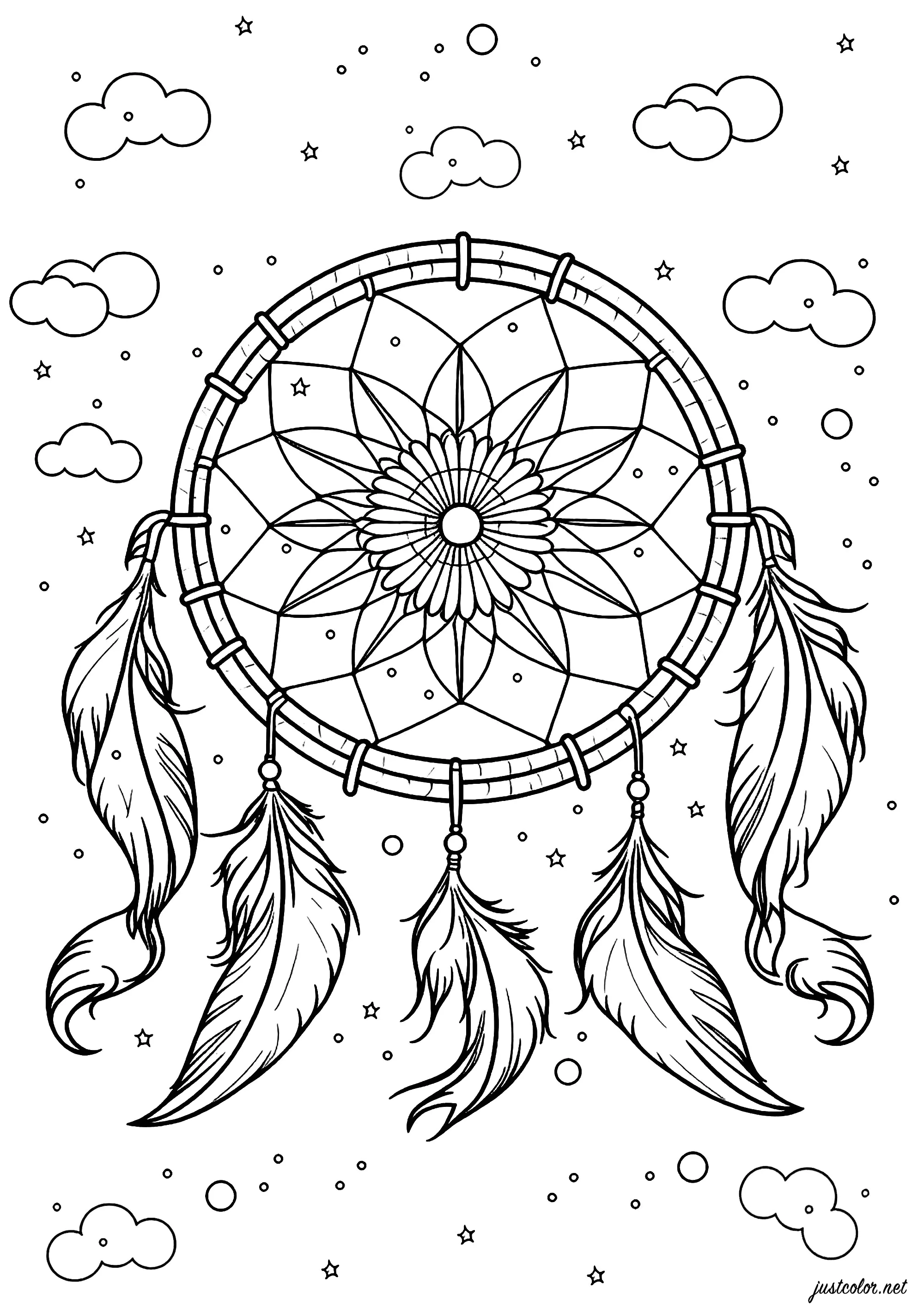 Acchiappasogni nel cielo (Pagina Cacciatore di sogni da Colorare per adultos)