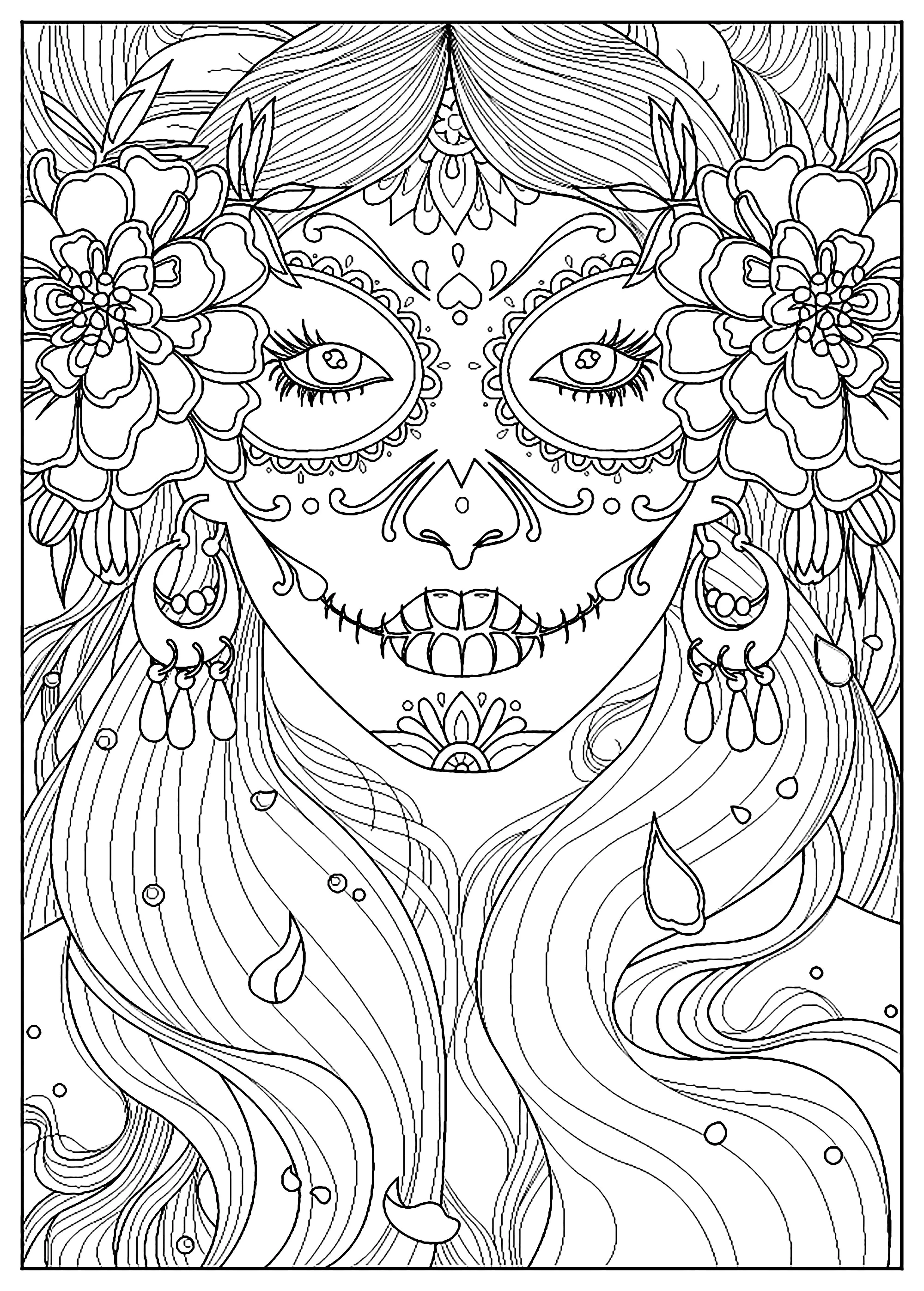 Pagina da colorare di trucco del giorno dei morti (El Dia De Los Muertos)