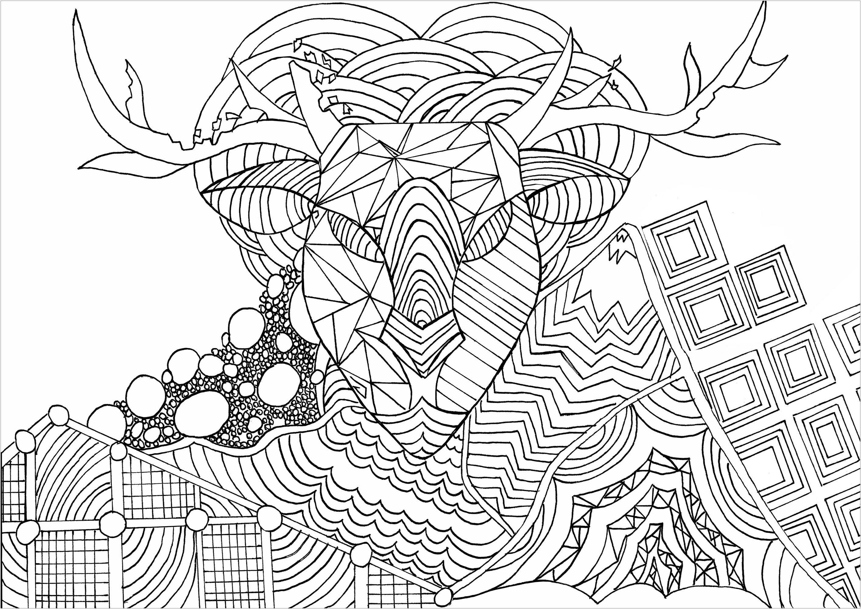 Una renna natalizia disegnata con motivi Zentangle, Artista : Antoine DH