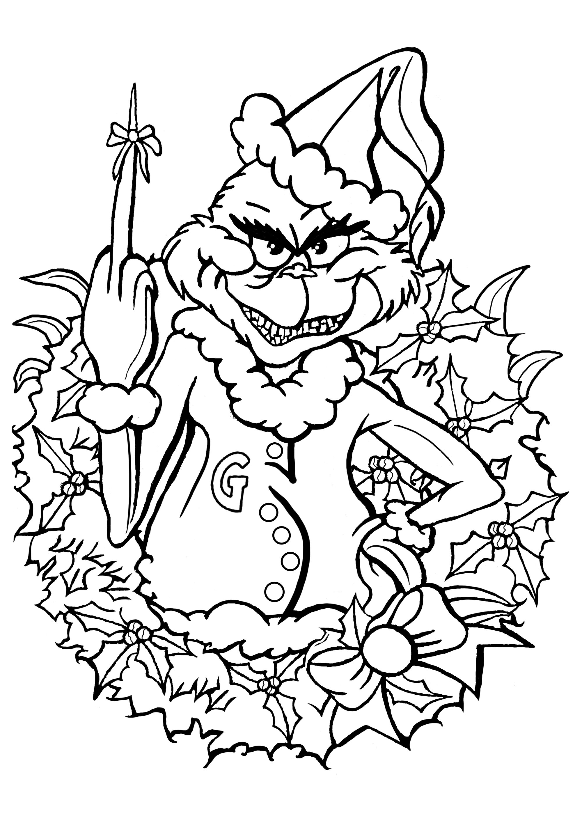 Festeggiate il Natale con il Grinch! Ha un piccolo regalo per voi ... Il Grinch è un personaggio immaginario creato dal Dr. Seuss. È verde e peloso. È conosciuto come il protagonista del libro per bambini Come il Grinch rubò il Natale! (1957). Appare anche in un film con Jim Carrey (2000) e in un film natalizio animato al computer prodotto da Illumination (2008), Artista : Art'Isabelle