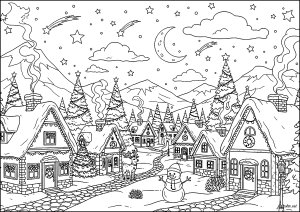 Incantevole villaggio invernale (Pagina Natale da Colorare)