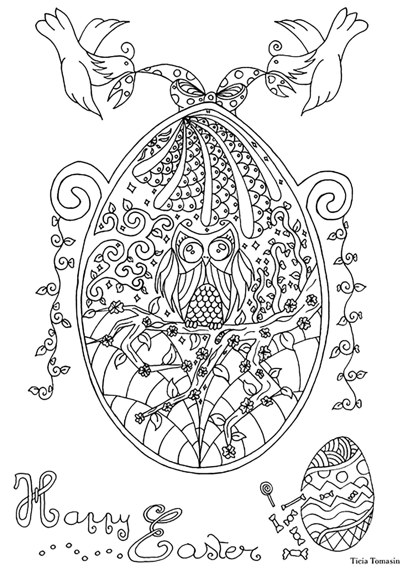 Uovo di Pasqua con gufo e rondini, Artista : Art Facts