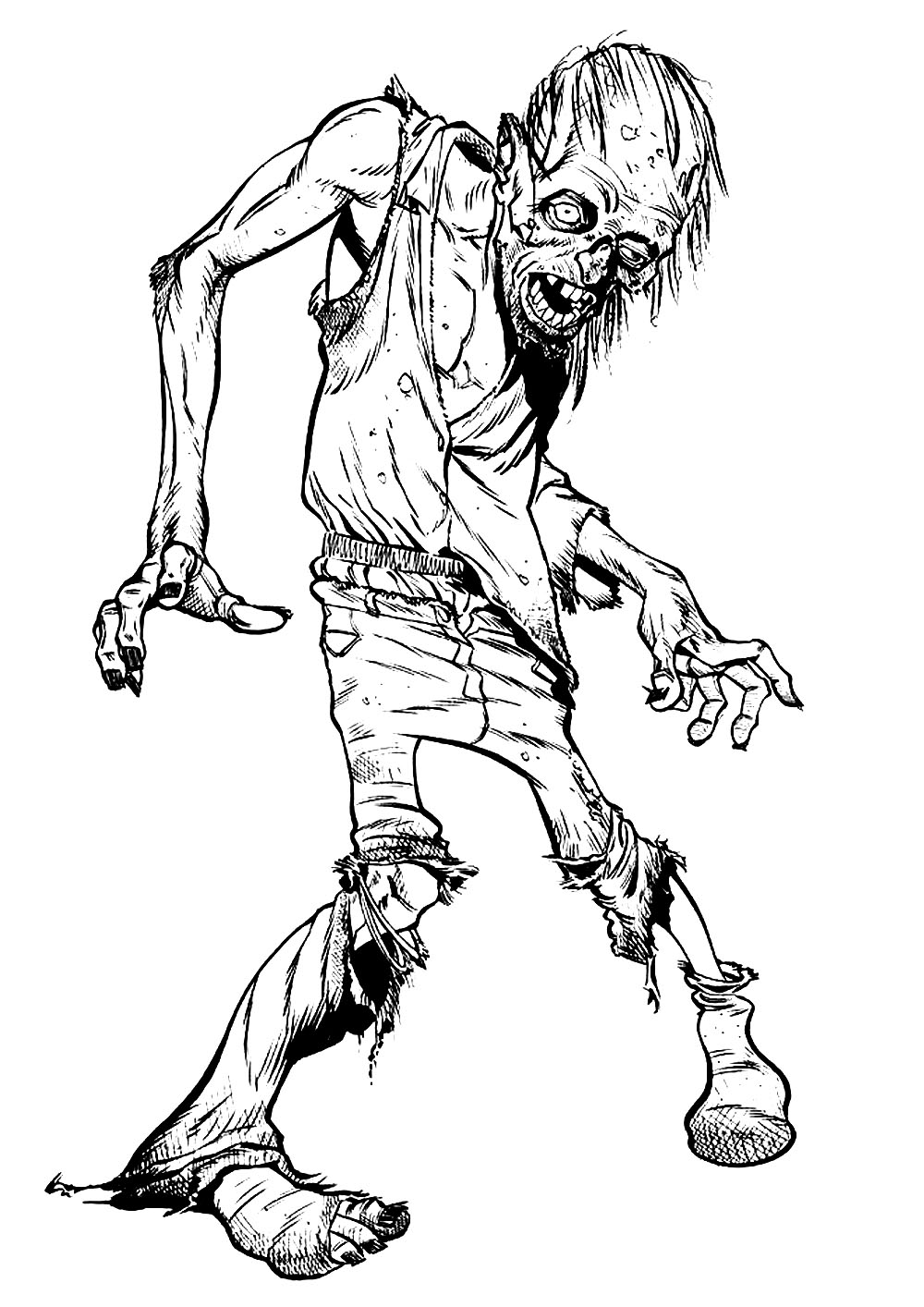 Uno spaventoso Zombie che cammina verso di te! Coloralo prima che ti trasformi in uno Zombie!