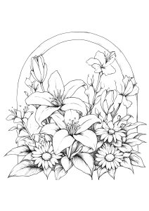 Mazzo di fiori sotto l'arco (Pagina Fiori e vegetazione da Colorare)