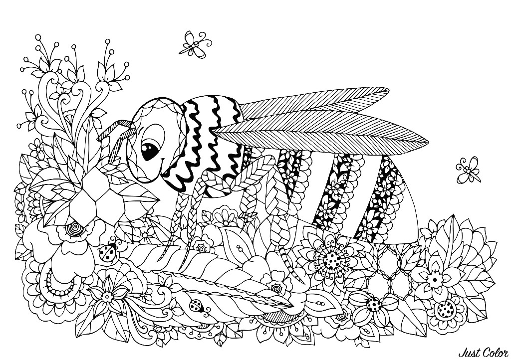Disegni da Colorare per Adulti : Farfalle e insetti - 1