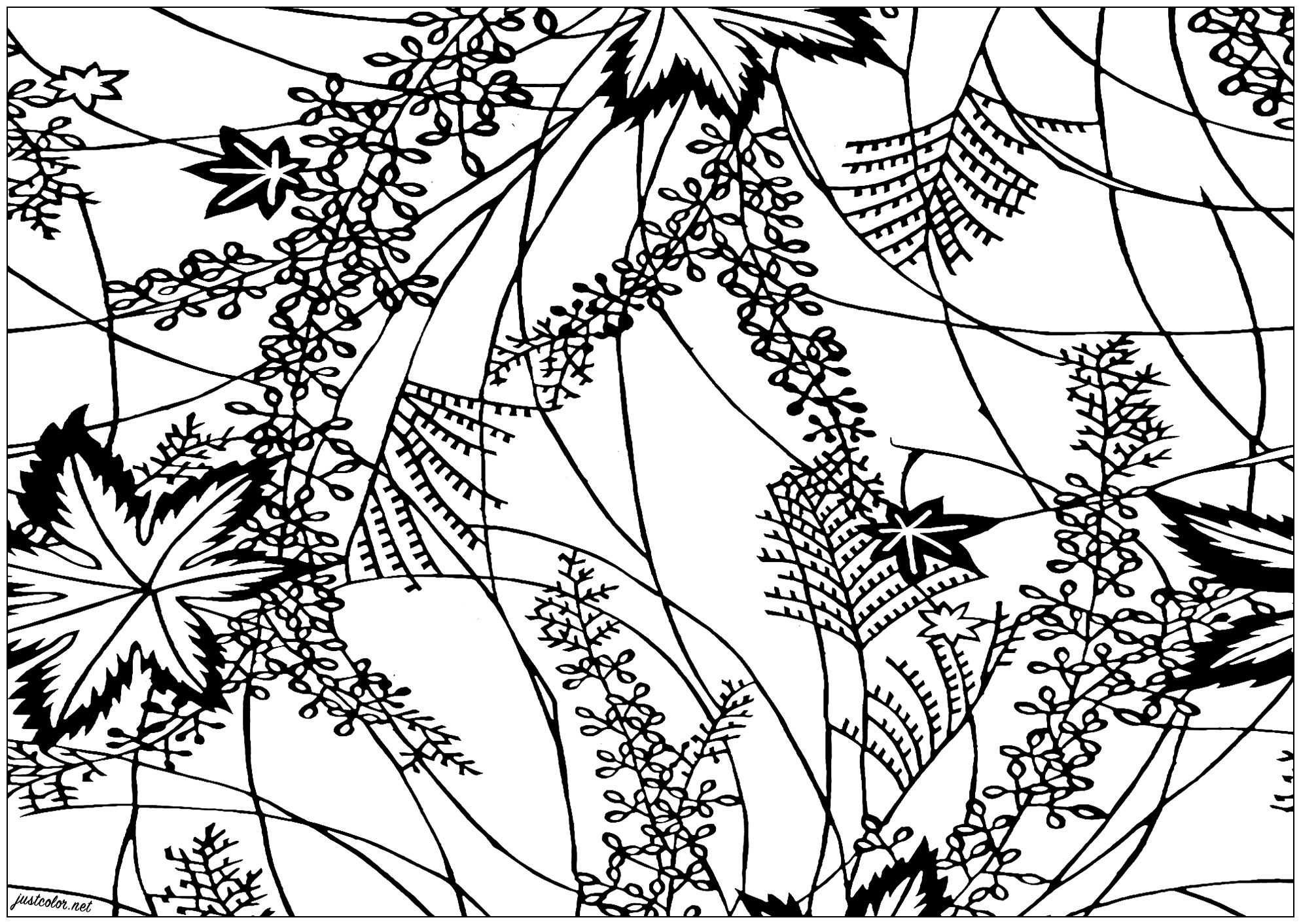 Pagina da colorare creata da un disegno di stencil tradizionale giapponese - modello 2 - Zoom 1. Gli stencil sono realizzati con pezzi di carta sovrapposti, incollati insieme con la linfa di cachi, che rende il materiale impermeabile, e poi tagliati.Una rete di filo di seta viene tesa tra le due parti della decorazione per tenere tutto in posizione. È necessario uno stencil per ogni colore.La loro dimensione dipende dalla larghezza del pannello che compone il kimono.