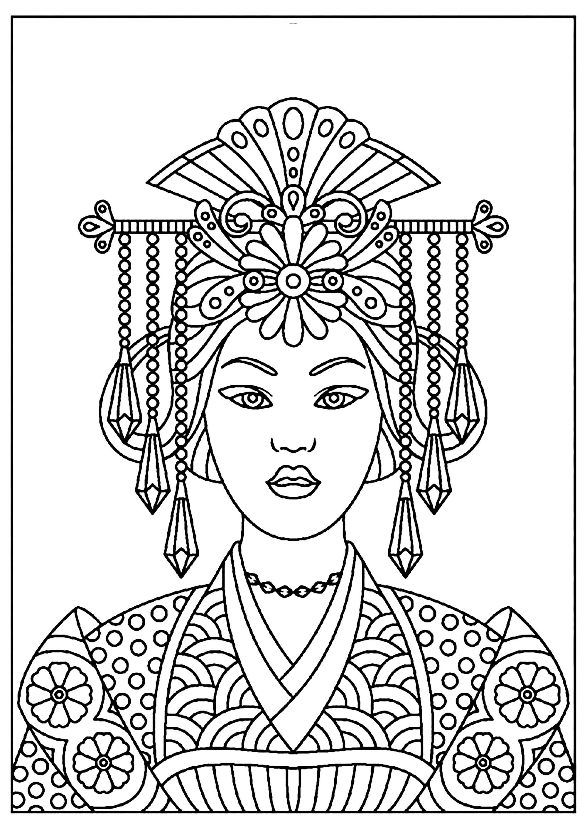 Disegno di un'imperatrice giapponese (Pagina Giappone da Colorare) Disegno di un'imperatrice giapponese (Pagina Giappone da Colorare per adultos)