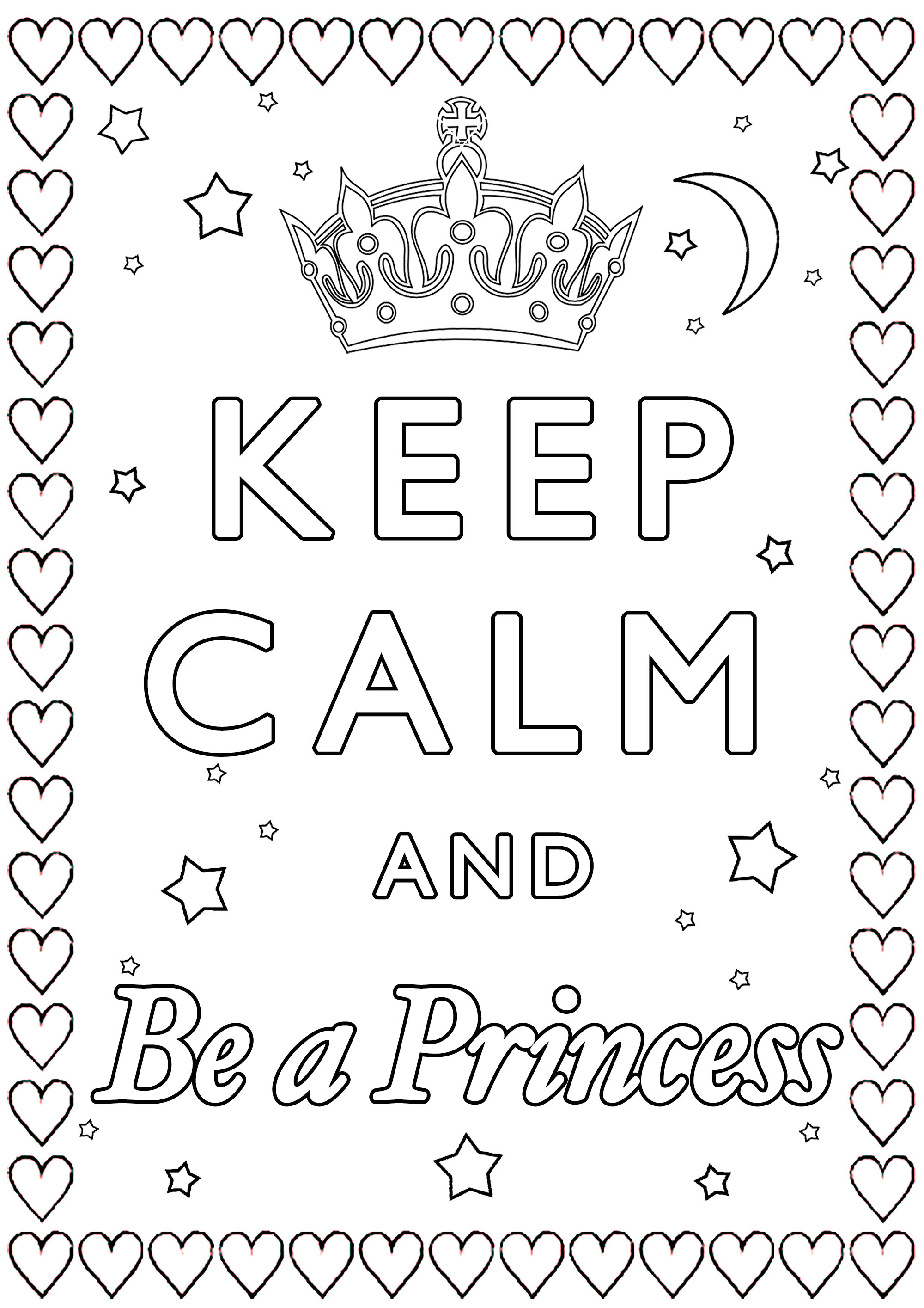 Pagina Keep Calm da Colorare : Mantenere la calma ed essere una principessa Pagina Keep Calm da Colorare per adultos : Mantenere la calma ed essere una principessa
