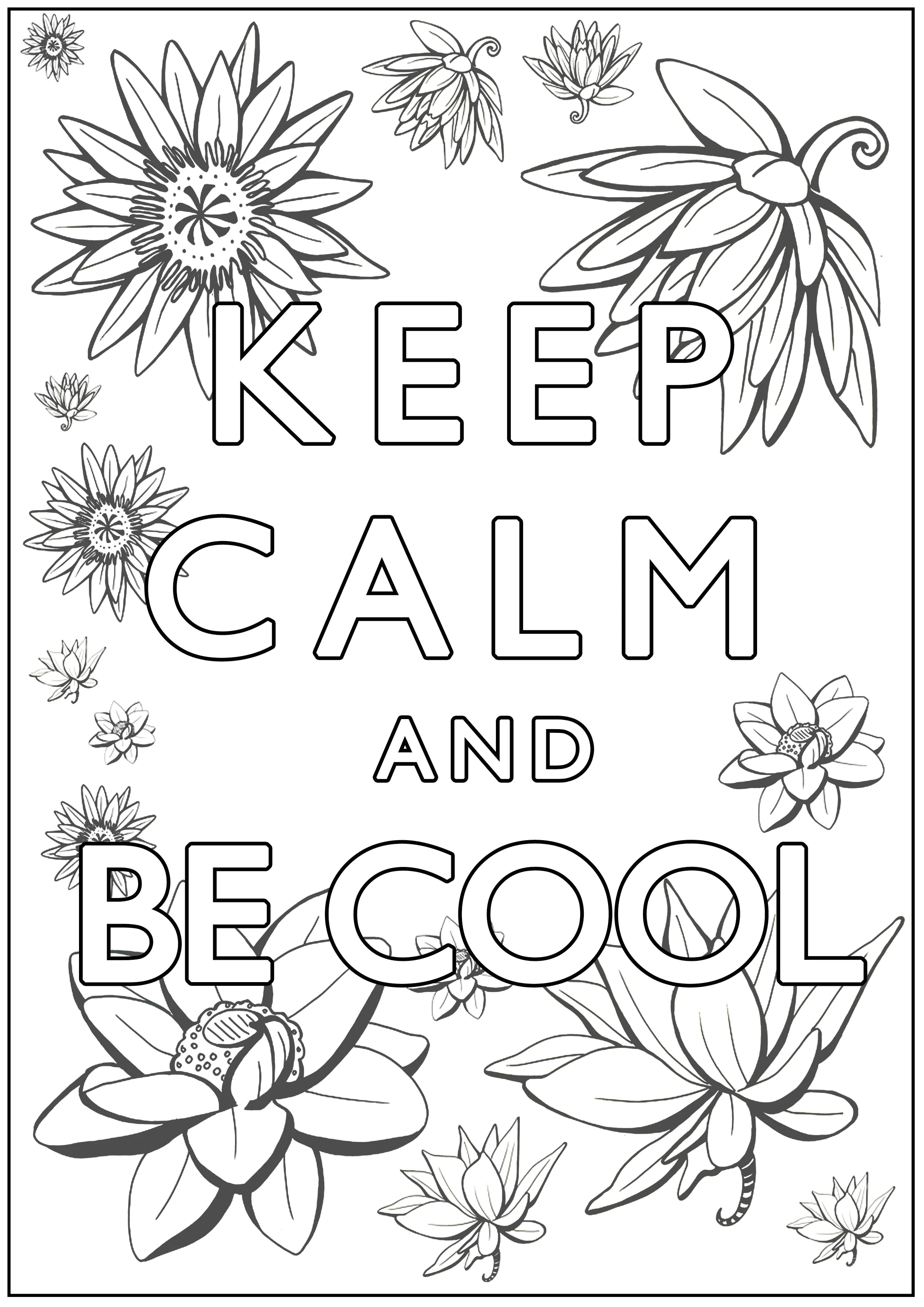 Keep Calm and Be Cool: fiori di loto sullo sfondo (Pagina da Colorare per adultos)