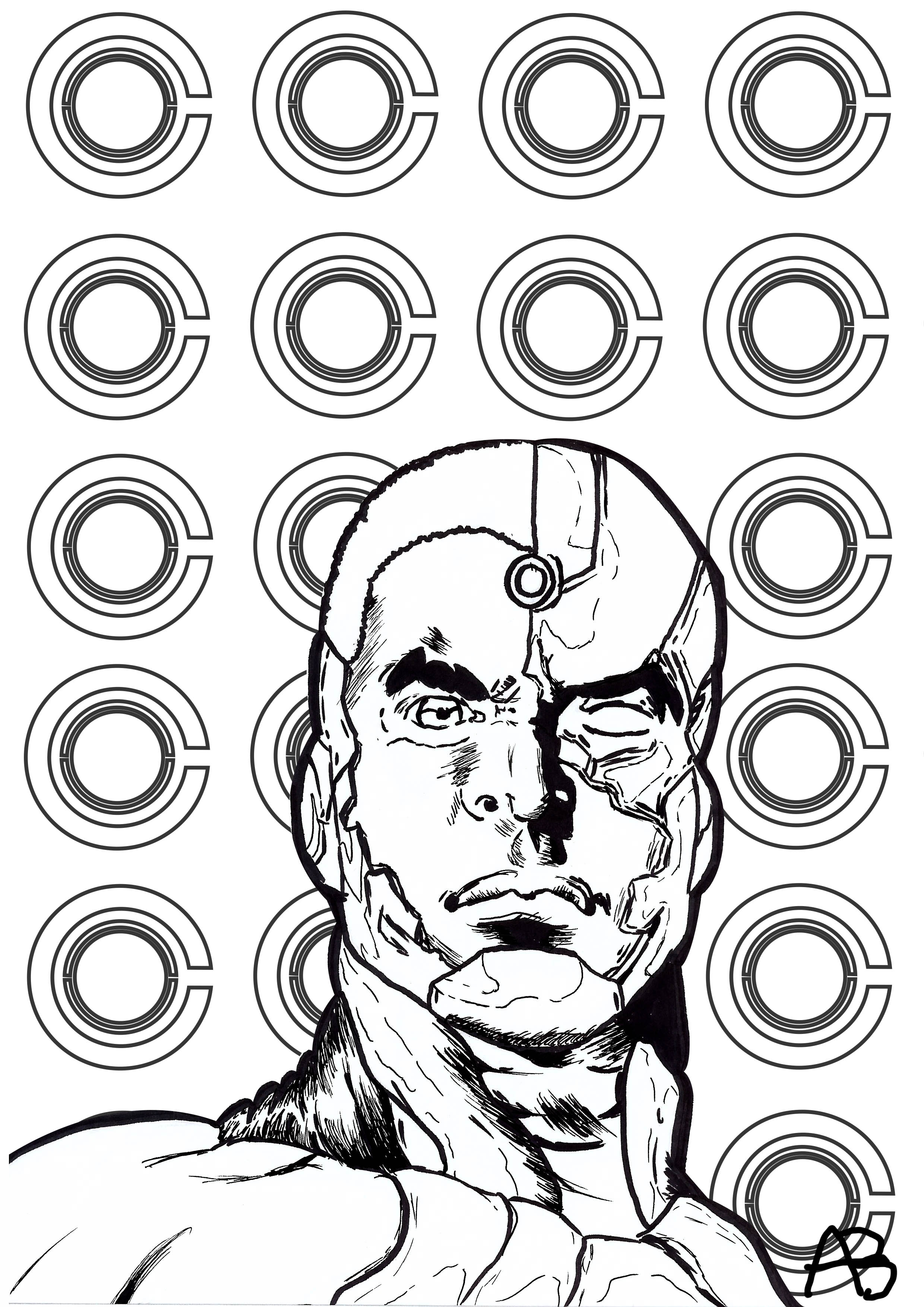 Pagina da colorare ispirata a Cyborg (personaggio dei fumetti DC), Artista : Allan