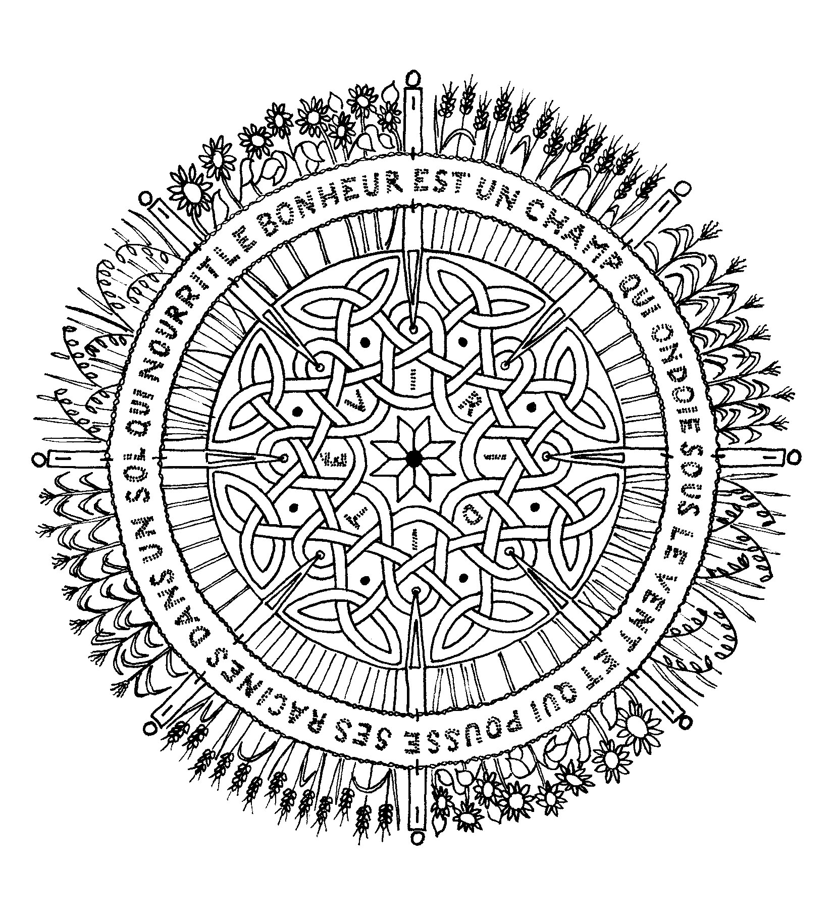 Mandala con frase sulla felicità, per una colorazione zen!