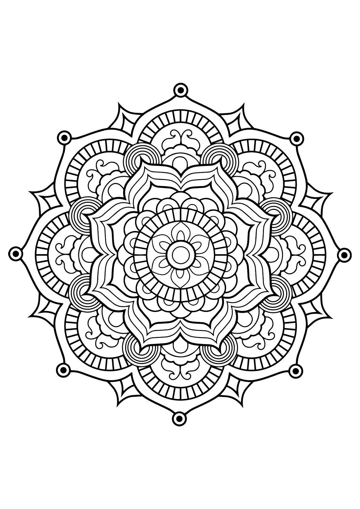 Mandala con motivi vegetali da Libro da colorare gratis per adulti