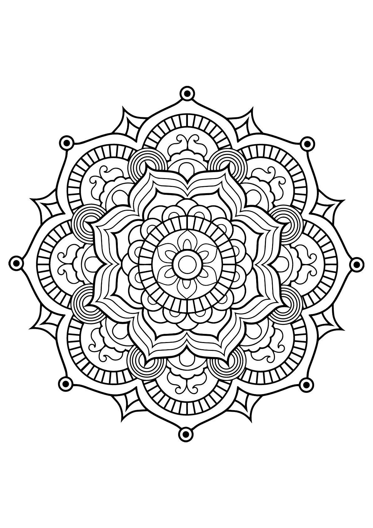 Mandala con motivi vegetali da Libro da colorare gratis per adulti