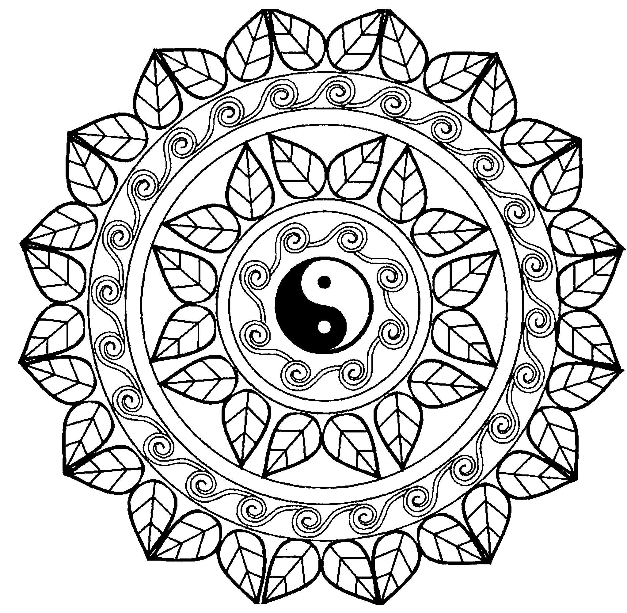 Disegni da colorare per adulti Mandalas 209 Immagine prendente Yin Yang Stampa