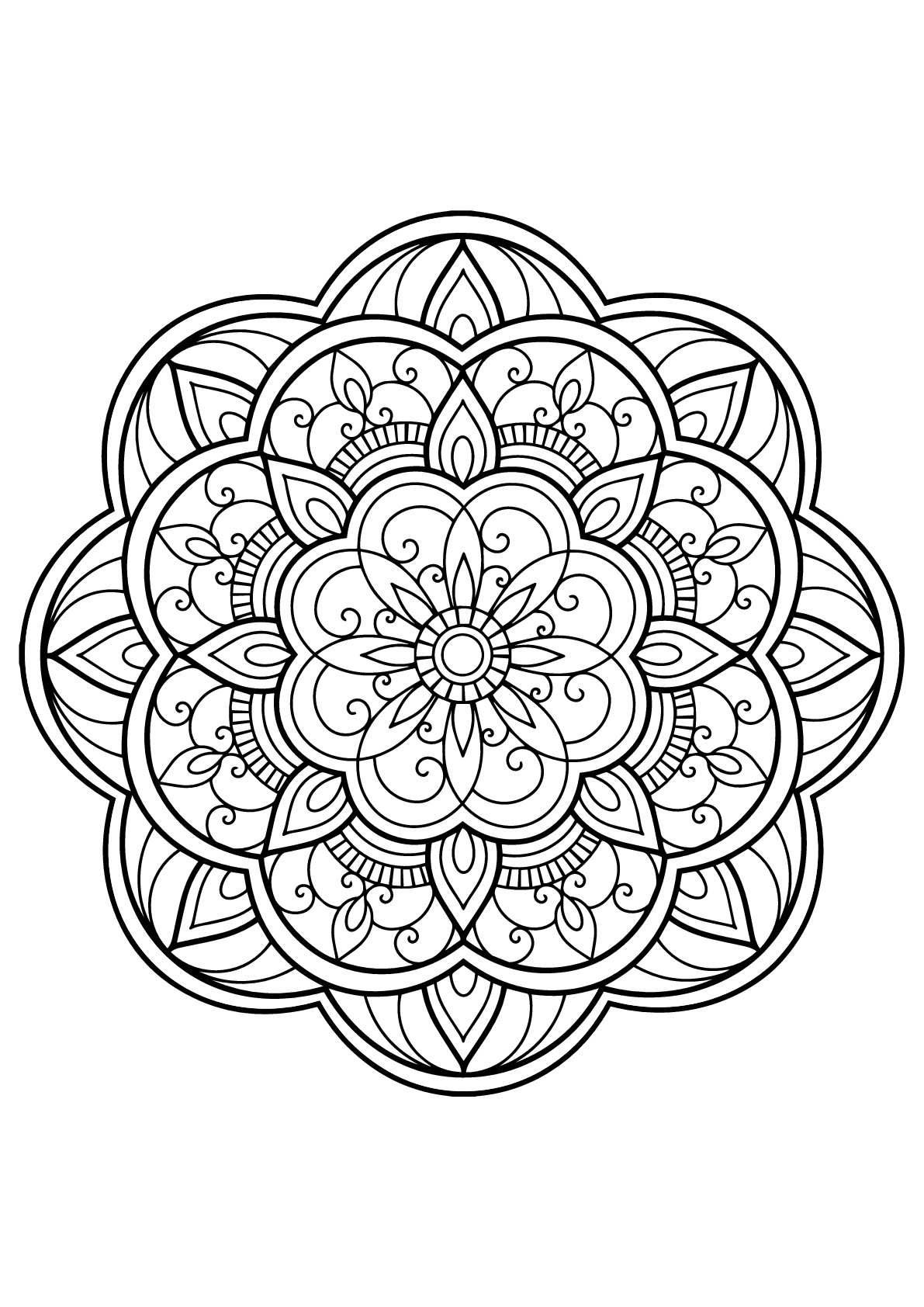 Mandala con motivi arrotondati da Libro da colorare gratis per adulti