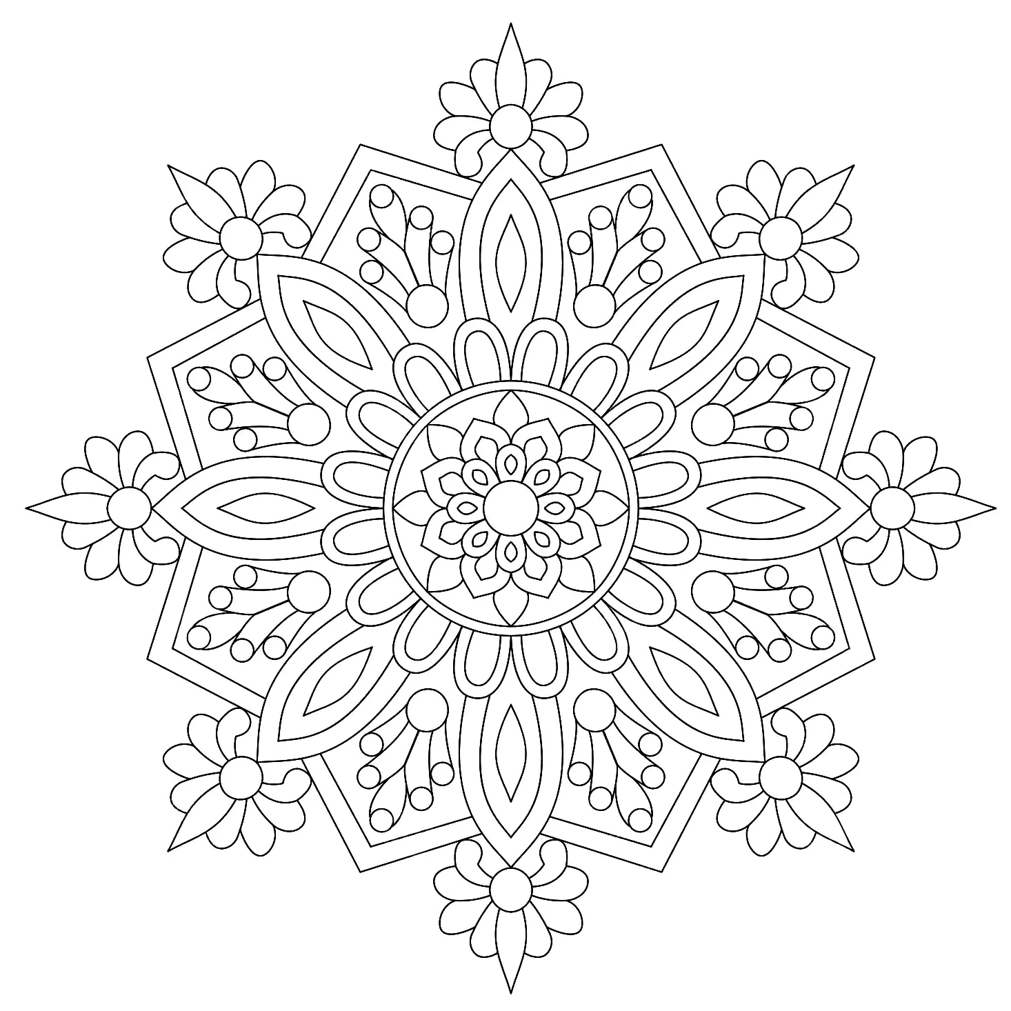 Grazioso mandala, metà astratto e metà vegetale (Pagina da Colorare per adultos)
