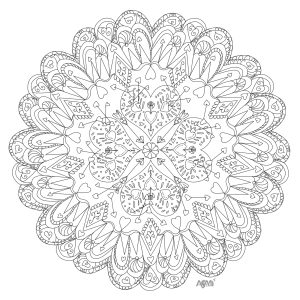 Mandala con cuori e disegni intricati