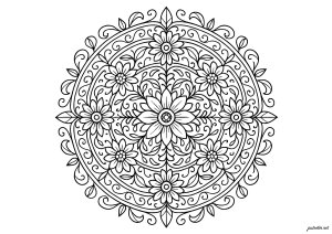 Sinfonia floreale in motivi circolari (Pagina Mandalas da Colorare)