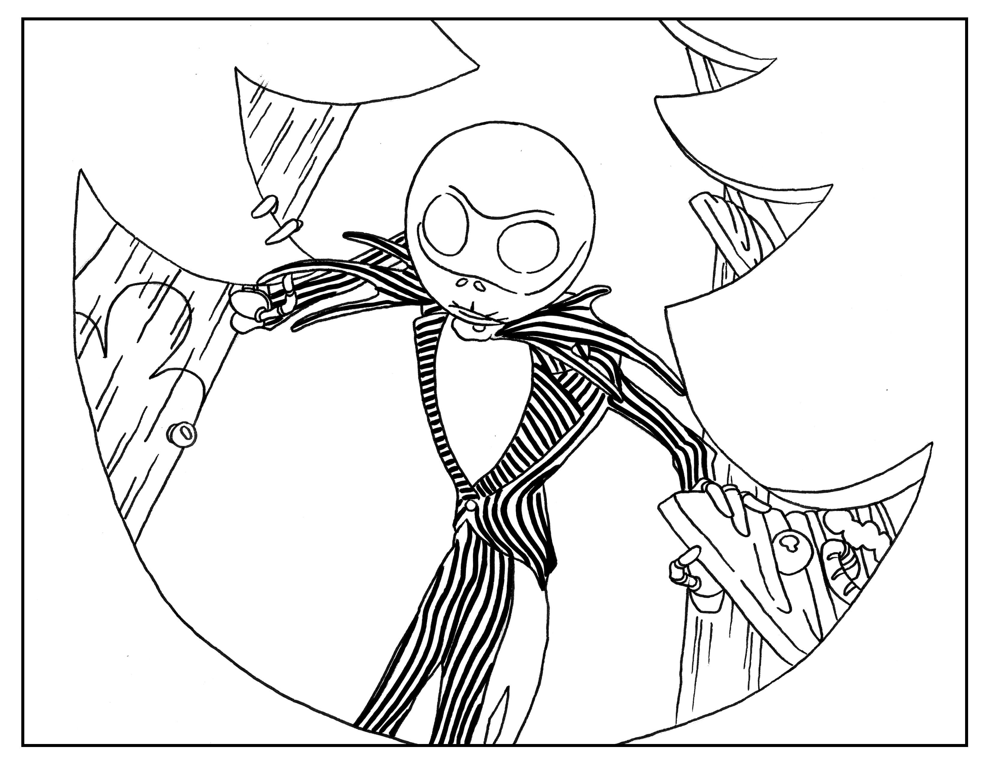 Pagina da colorare ispirata al film d'animazione Nightmare before Christmas di Tim Burton Pagina da colorare ispirata al film d'animazione Nightmare before Christmas di Tim Burton