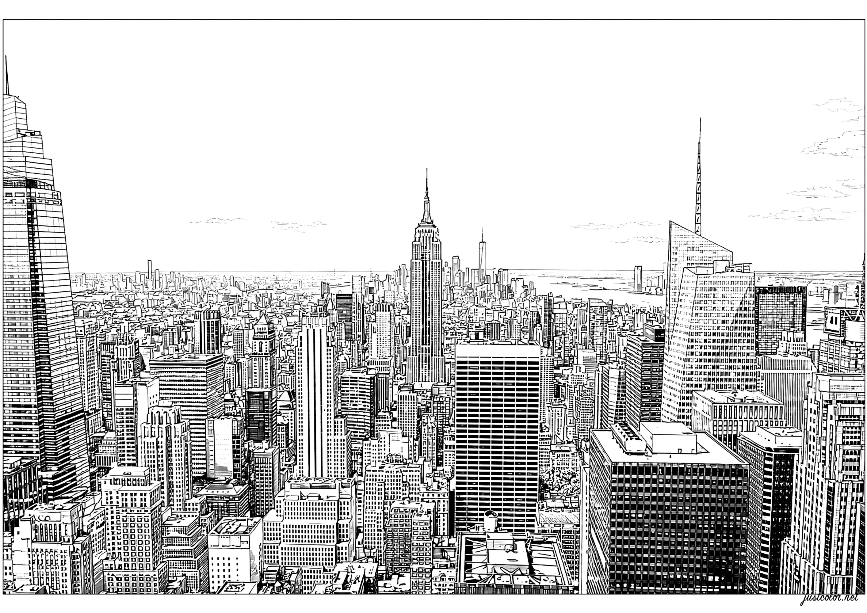 Vista di Manhattan dalla cima del Rockefeller Center (Pagina New York da Colorare per adultos)