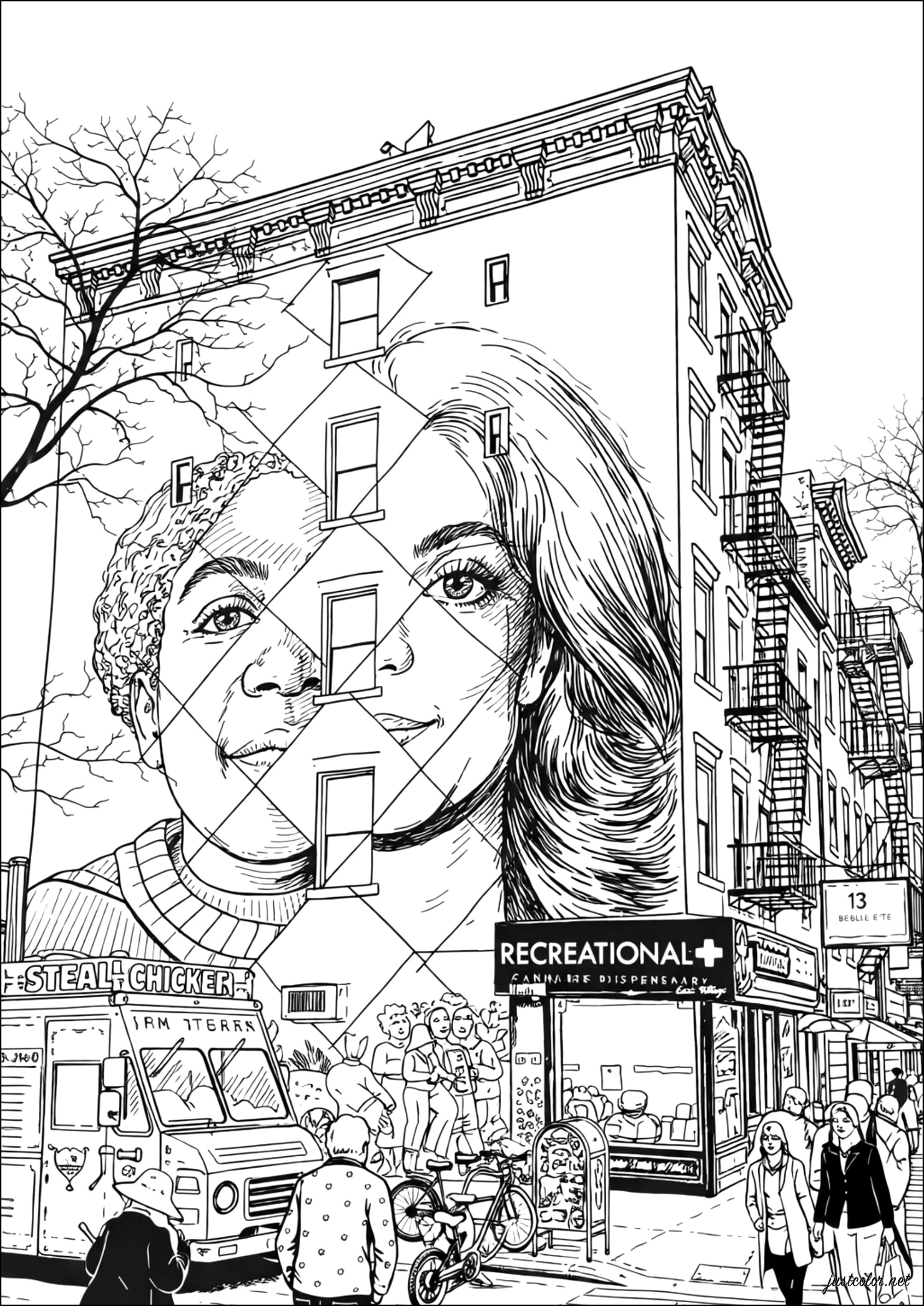 Murale emblematico di Michael Jackson di Eduardo Kobra a New York City (Pagina da Colorare per adultos)