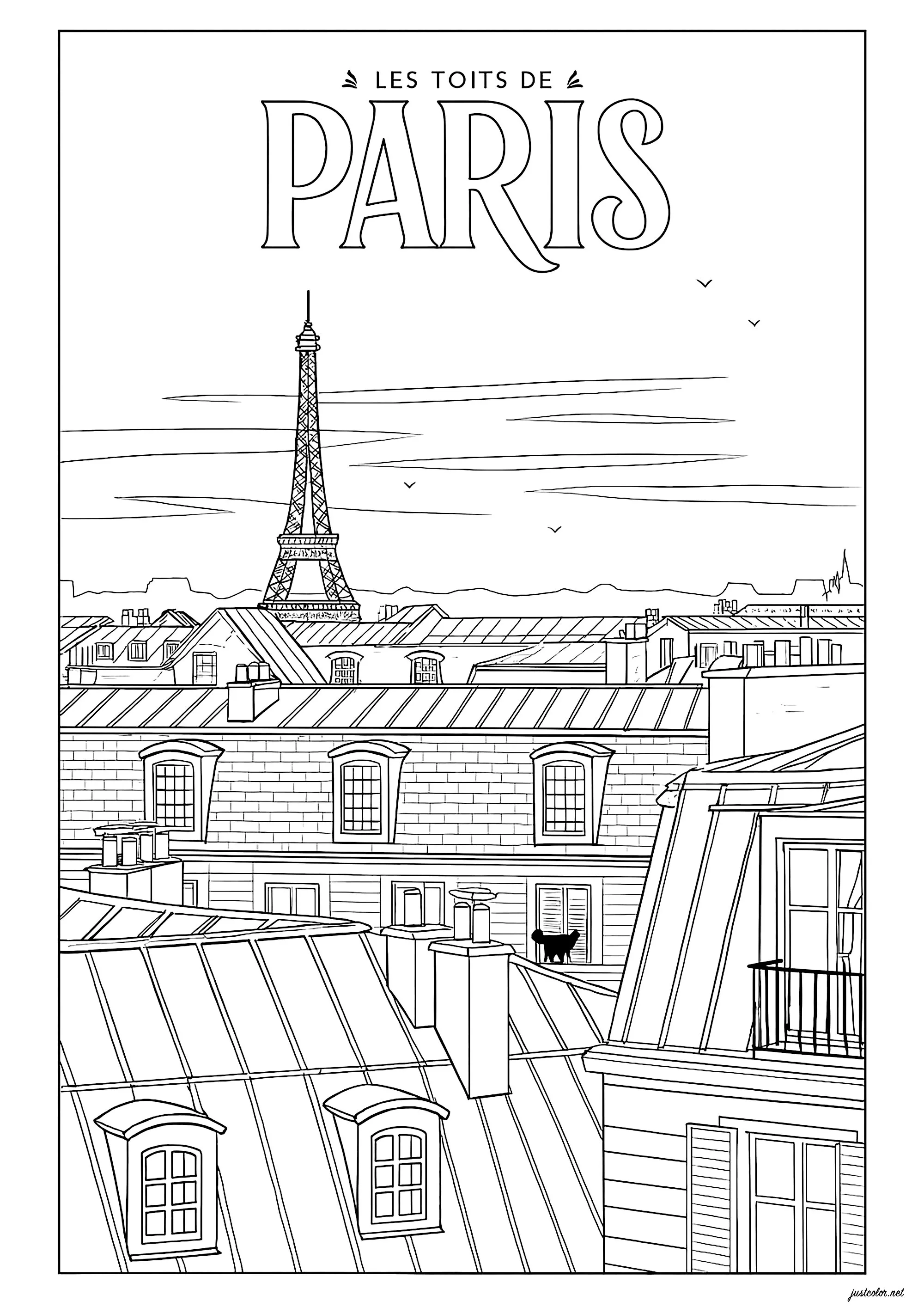 I tetti Haussmann di Parigi (Pagina Paris da Colorare per adultos)