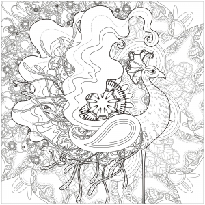 Pagina Peacocks da Colorare per adultos : Pavone maestoso