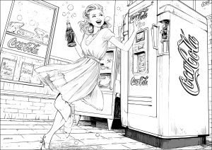 Ragazza giovane felice di aver recuperato una bottiglia di Coca-Cola