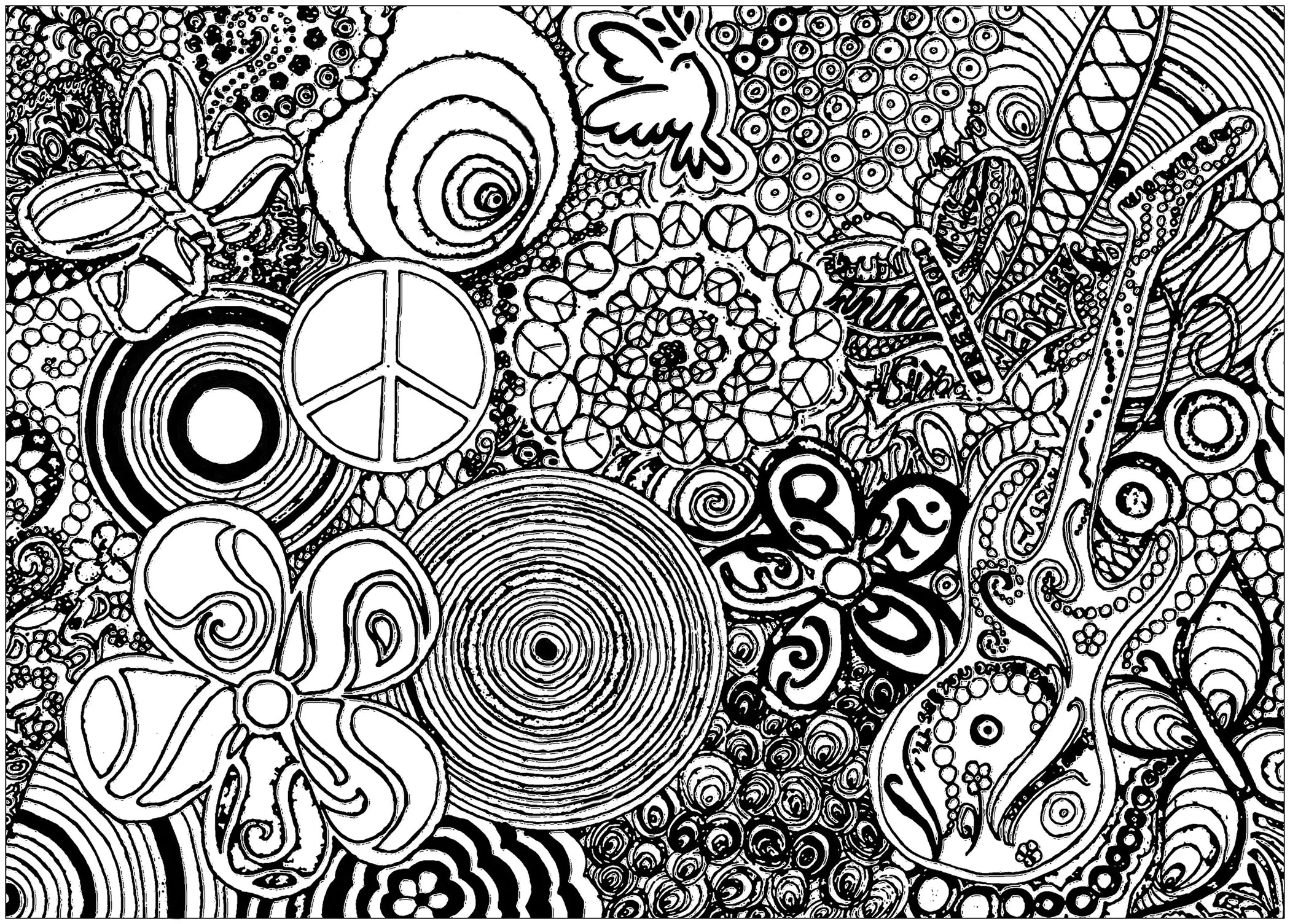 Motivi psichedelici Musica e pace (Pagina Psichedelico da Colorare per adultos)