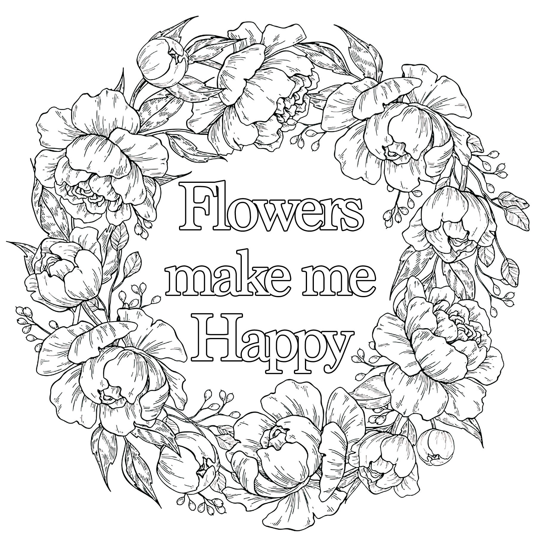 I fiori mi rendono felice (Pagina Citazioni da Colorare) I fiori mi rendono felice (Pagina Citazioni da Colorare per adultos)