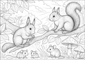 Giochi di scoiattolo nella foresta (Pagina Scoiattoli E Marmotte da Colorare)