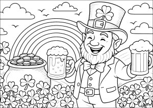 Elfo irlandese e tesoro di San Patrizio (Pagina Festa Di San Patrizio da Colorare)