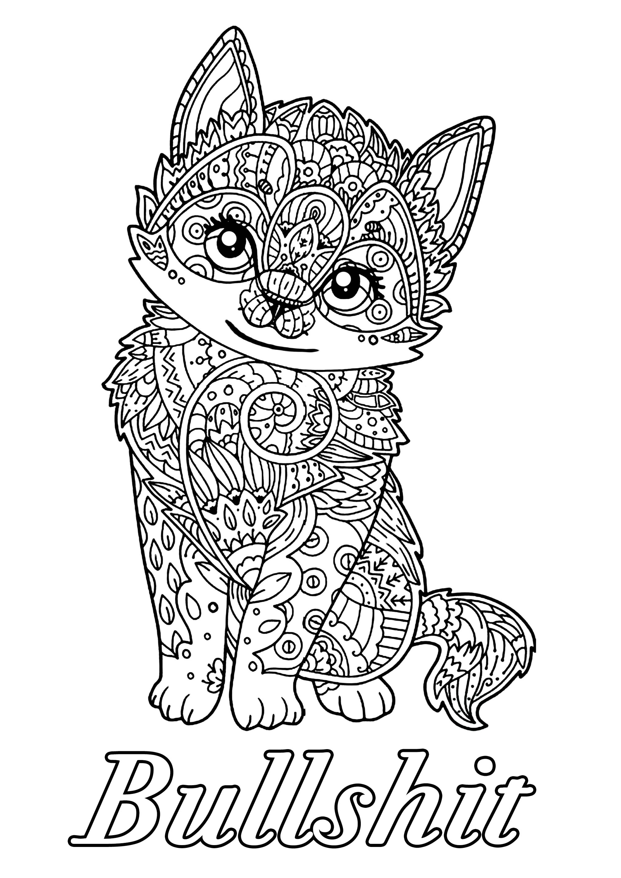 Cazzate : pagina da colorare di parolacce con un simpatico gattino